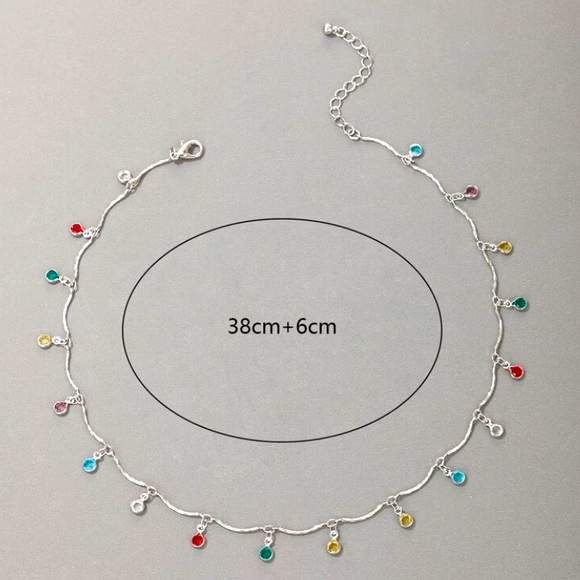 Candy Color Rhinestone Pendant Choker Necklace (Silver) - Picture 6 of 6